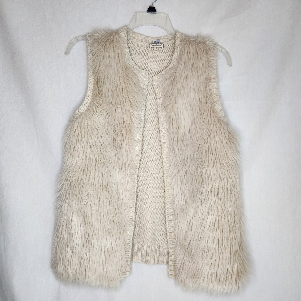 Eyeshadow Brand Womens Cream Faux Fur With Knit Back Sweater Vest Size M